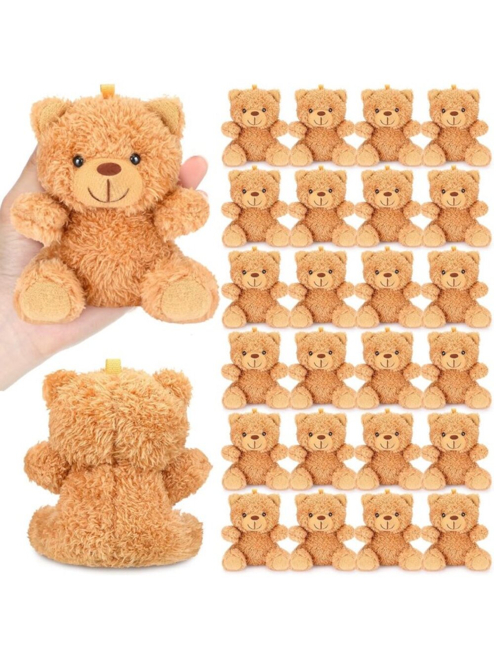 24 Mini Plush Bears - Cute Stuffed Animals for DIY Keychains, Party Favors